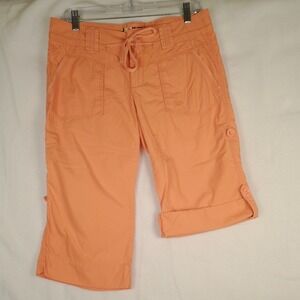 Roxy Womens Orange Capri Cargo Pants Size 7 Drawstring Waist Button Fly